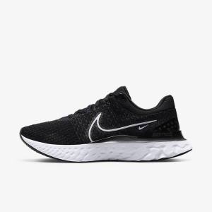 Black / White Men's Nike React Infinity Run Flyknit 3 Road Running Shoes | NK056HVL