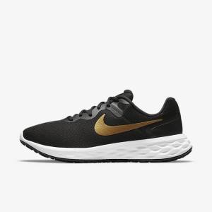 Black / White / Metal Gold Men's Nike Revolution 6 Next Nature Road Running Shoes | NK421NFH