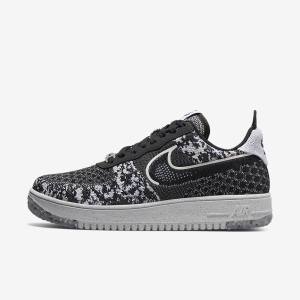 Black / White / Platinum / Black Men's Nike Air Force 1 Crater Flyknit Next Nature Sneakers | NK832RFM