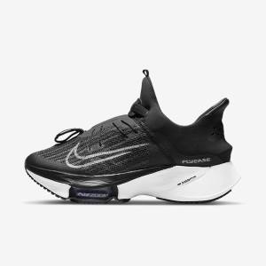 Black / White Women's Nike Air Zoom Tempo NEXT% FlyEase Easy On-Off Road Running Shoes | NK412GMT