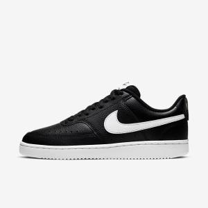 Black / White Women's Nike Court Vision Low Sneakers | NK395FON