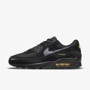 Black / Yellow / Metal Grey Men's Nike Air Max 90 Sneakers | NK174VYD