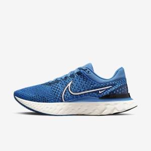 Blue / Black Men's Nike React Infinity Run Flyknit 3 Road Running Shoes | NK103YXC