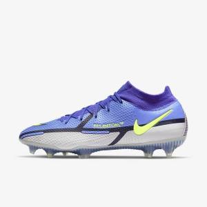 Blue / Grey Men's Nike Phantom GT2 Dynamic Fit Elite FG Firm-Ground Football Shoes | NK947CDM