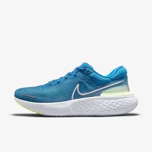 Blue / Light Green / Grey / White Men's Nike ZoomX Invincible Run Flyknit Road Running Shoes | NK874JFW