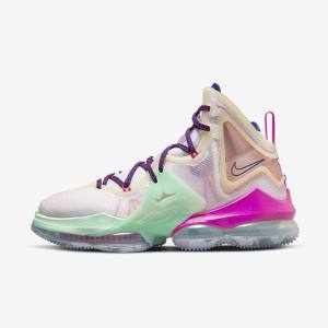 Blue / Light Green / White / Burgundy Women's Nike LeBron 19 Basketball Shoes | NK347WMG