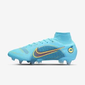 Blue / Orange Women's Nike Mercurial Superfly 8 Elite SG-PRO Anti-Clog Traction Soft-Ground Football Shoes | NK469LFD