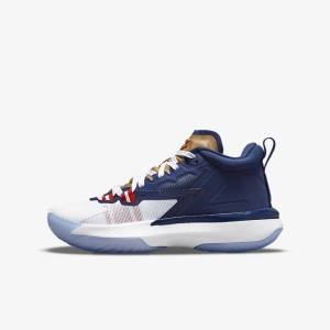 Blue / White / Metal Gold / Red Kids' Nike Zion 1 Older Basketball Shoes | NK297MTZ