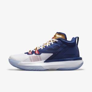 Blue / White / Metal Gold / Red Men's Nike Zion 1 Basketball Shoes | NK210ZPW