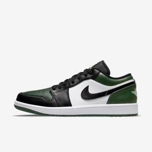 Green / White / Black Men's Nike Air Jordan 1 Low Jordan Shoes | NK025ZIQ