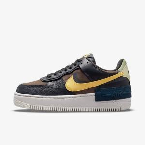 Green / White / Gold Women's Nike Air Force 1 Shadow Sneakers | NK729RUH