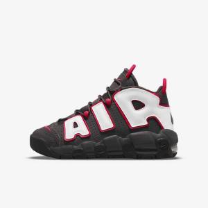 Grey / Black / Red / White Kids' Nike Air More Uptempo Older Sneakers | NK804VDF