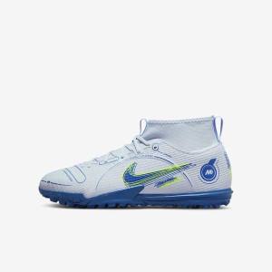 Grey / Light Blue / Dark Blue Kids' Nike Jr. Mercurial Superfly 8 Academy TF Older Turf Football Shoes | NK904VYN