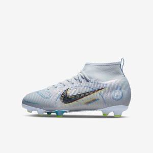 Grey / Light Blue Kids' Nike Jr. Mercurial Superfly 8 Pro FG Younger and Older Firm-Grounds Football Shoes | NK742CTM