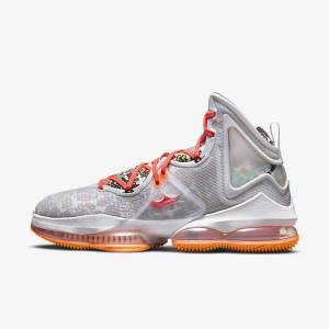 Grey / Orange / Light Red / Green Men's Nike LeBron 19 Basketball Shoes | NK250SAT