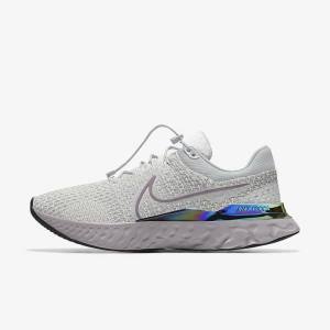 Grey / Platinum / Grey Men's Nike React Infinity Run 3 By You Custom Road Running Shoes | NK570XOV