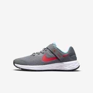 Grey / Turquoise / Red Kids' Nike Revolution 6 FlyEase Older Easy On-Off Road Running Shoes | NK259WUO