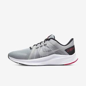 Light Grey / Black / Red / White Men's Nike Quest 4 Road Running Shoes | NK632TZW