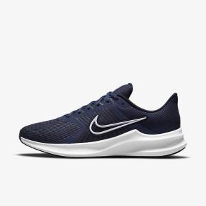 Navy / Dark Obsidian / White Men's Nike Downshifter 11 Road Running Shoes | NK547IWF