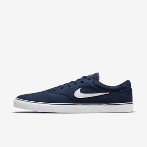 Navy / Navy / Black / White Men's Nike SB Chron 2 Canvas Skate Shoes | NK039FDT