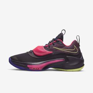 Purple / Pink / Purple / Light Lemon Men's Nike Zoom Freak 3 Basketball Shoes | NK901ABN