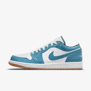 Turquoise / White / Navy / Turquoise Men's Nike Air Jordan 1 Low SE Jordan Shoes | NK096CDQ