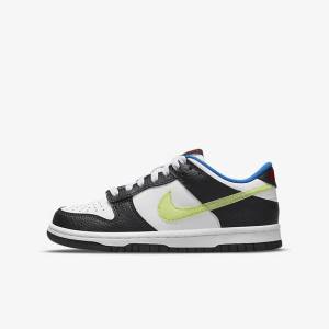 White / Black / Blue / Light Lemon Kids' Nike Dunk Low Older Sneakers | NK179CWM