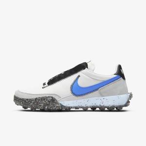 White / Black / Blue Women's Nike Waffle Racer Crater Sneakers | NK306MEO