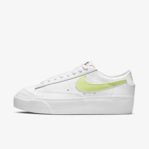 White / Black / Light Lemon Women's Nike Blazer Low Platform Sneakers | NK204LXV