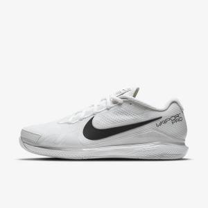 White / Black Men's Nike NikeCourt Air Zoom Vapor Pro Hard-Court Tennis Shoes | NK095ZNS