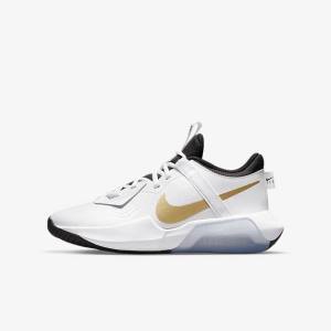 White / Black / Metal Gold Kids' Nike Air Zoom Crossover Older Basketball Shoes | NK651BUA