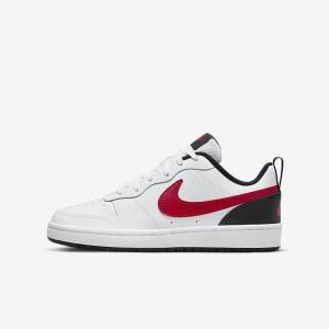 White / Black / Red Kids' Nike Court Borough Low 2 Older Sneakers | NK571SYN