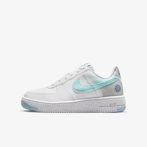 White / Blue Kids' Nike Air Force 1 Crater Older Sneakers | NK841GRM