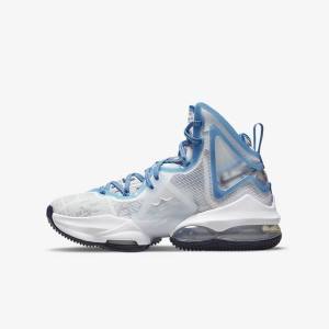 White / Blue Kids' Nike LeBron 19 Older Basketball Shoes | NK194QUK