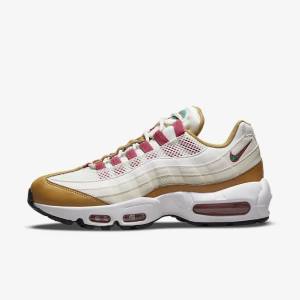 White / Brown / Green Women's Nike Air Max 95 Sneakers | NK850EUM