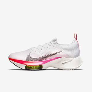 White / Coral / Pink / Black Men's Nike Air Zoom Tempo NEXT% Flyknit Road Running Shoes | NK759FKG