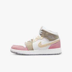 White / Green Kids' Nike Air Jordan 1 Mid SE Older Jordan Shoes | NK546OQH