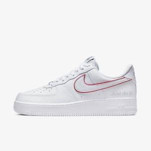 White / Green / Metal Silver / Red Men's Nike Air Force 1 Sneakers | NK761HAD