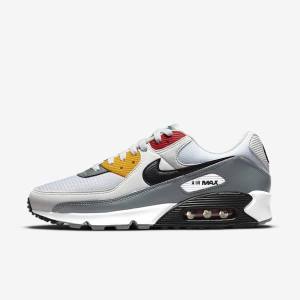 White / Grey / Black Men's Nike Air Max 90 Premium Sneakers | NK962EFY