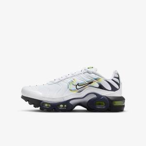 White / Grey / Blue Kids' Nike Air Max Plus Older Sneakers | NK735QMT