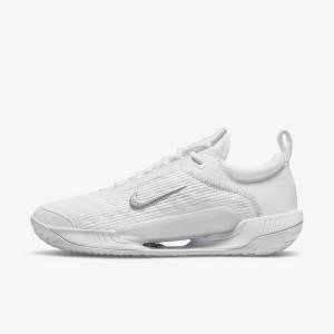 White / Grey / Metal Silver Women's Nike NikeCourt Zoom NXT Hard Court Tennis Shoes | NK512PNU