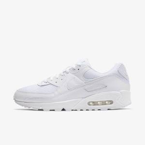 White / Grey / White Men's Nike Air Max 90 Sneakers | NK638XFZ