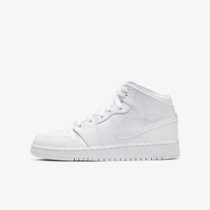 White Kids' Nike Air Jordan 1 Mid Older Sneakers | NK093JQO