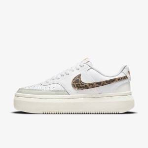 White / Light Beige / Brown Women's Nike Court Vision Alta Sneakers | NK872CVY