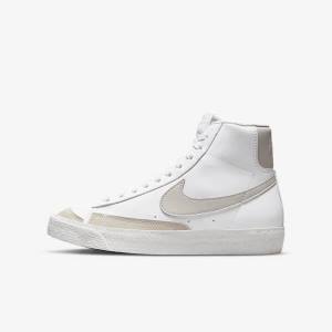 White / Light Beige Kids' Nike Blazer Mid 77 SE Older Basketball Shoes | NK869QSF