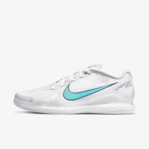 White / Light Beige / Royal Blue / Turquoise Men's Nike NikeCourt Air Zoom Vapor Pro Clay Court Tennis Shoes | NK564MKD