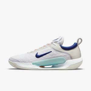 White / Light Beige / Turquoise / Royal Blue Men's Nike NikeCourt Zoom NXT Clay Court Tennis Shoes | NK406NDH