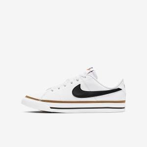 White / Light Brown / Black Kids' Nike NikeCourt Legacy Older Sneakers | NK693ZDM