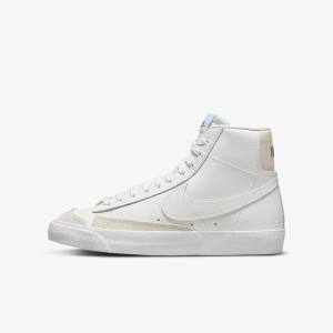 White / Light Brown / White Kids' Nike Blazer Mid 77 Older Basketball Shoes | NK458ONG