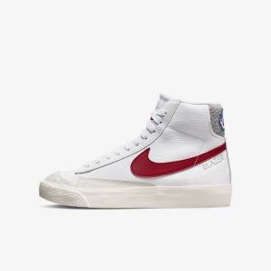 White / Light Grey / Red Kids' Nike Blazer Mid 77 Older Sneakers | NK167ILG